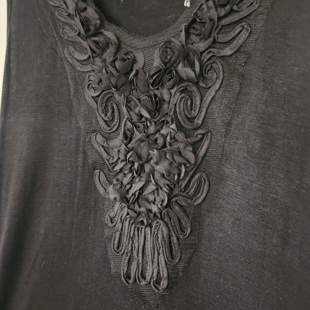 Black Silk Blend Rosette Ruffle Long Tank Top Gothic Whimsical L - Picture 5 of 7